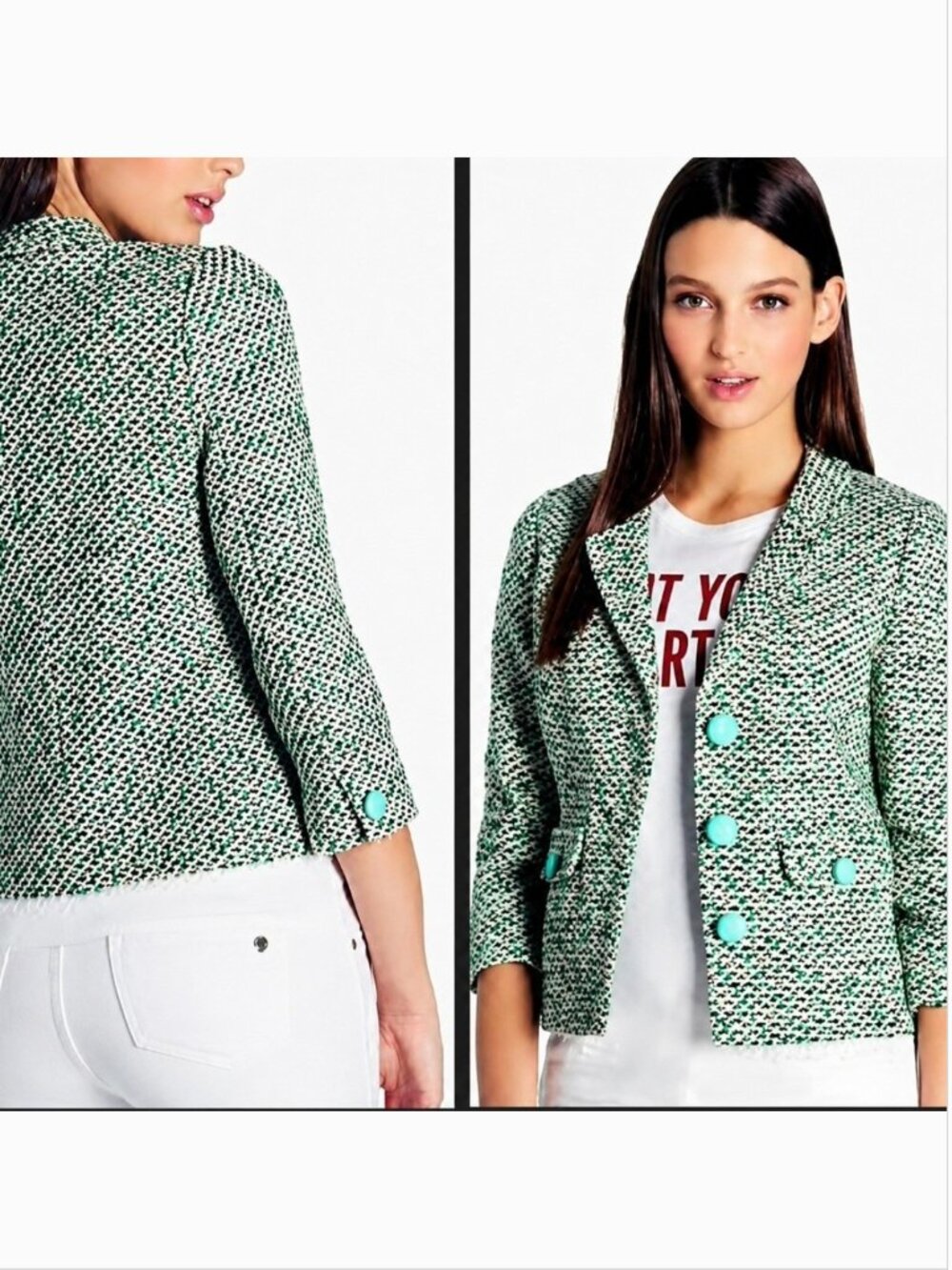 Kate Spade New York Tweed Hadley Jacket‎ Multi Colored Green Blazer Size 4